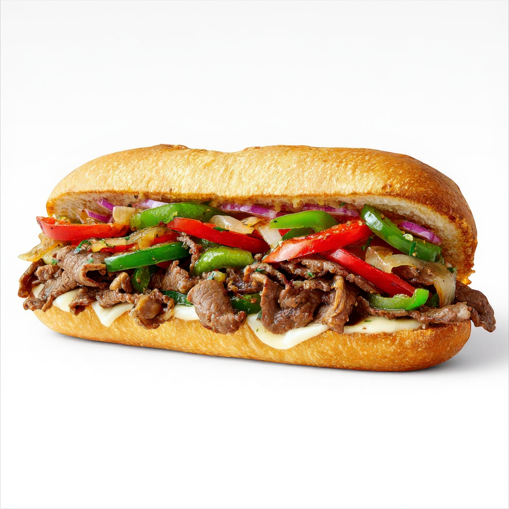 Cheesesteak sandwich served at Beach Cafe outdoor seating near Fort Lauderdale Beach